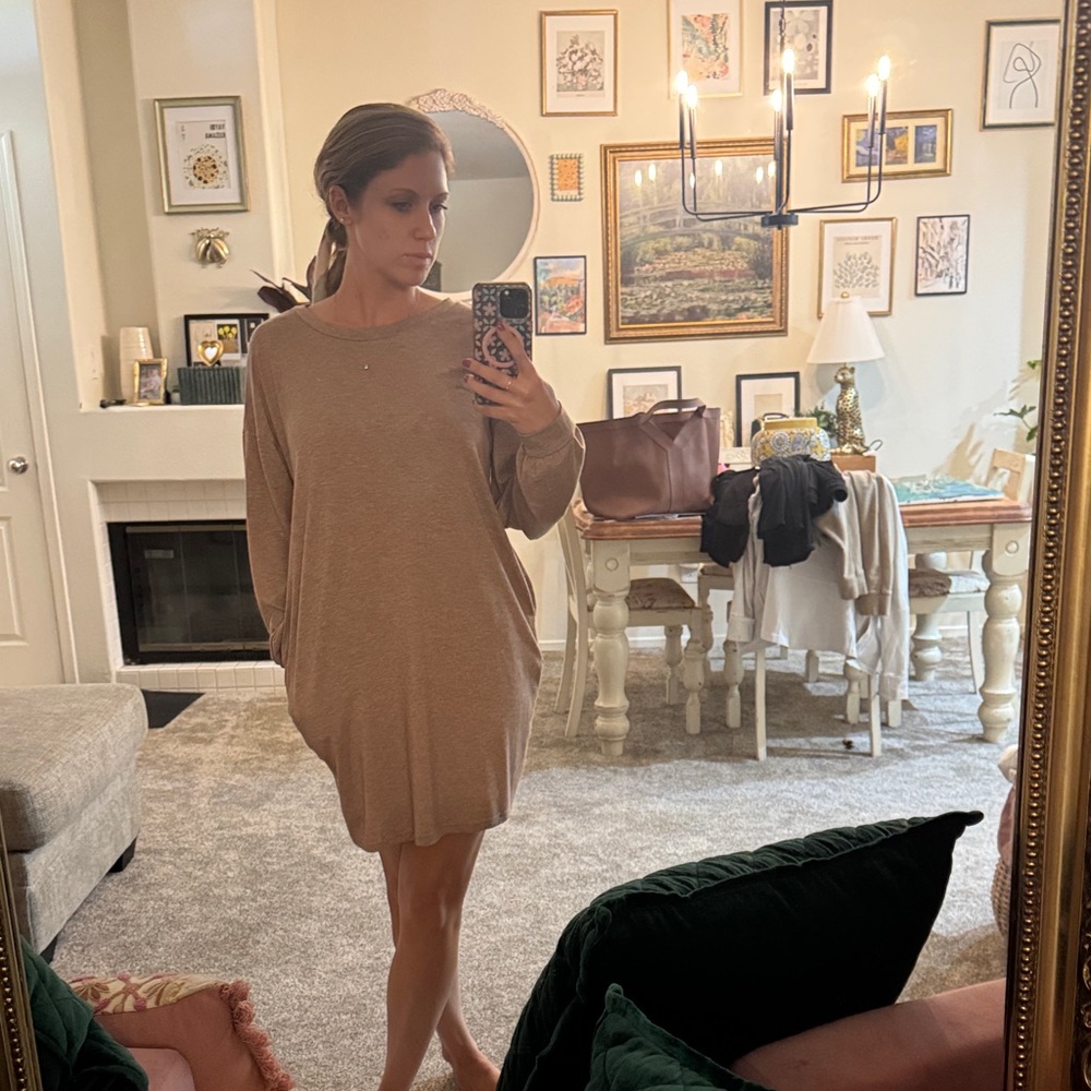 SHEIN Taupe Long-Sleeve Mini Shift Dress